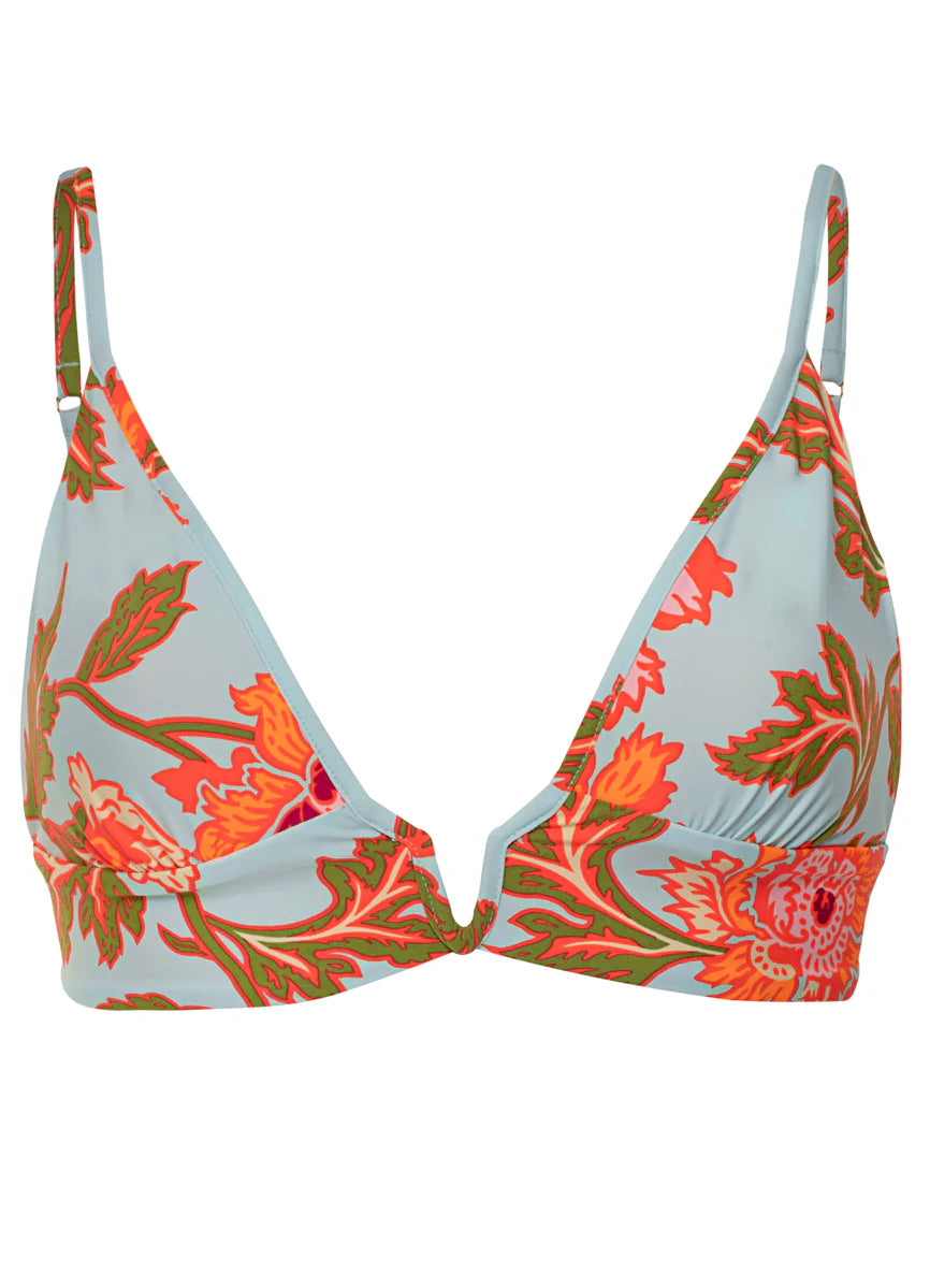 Floral Sky Paradiso Long Line Triangle Bikini Top  - MAAJI